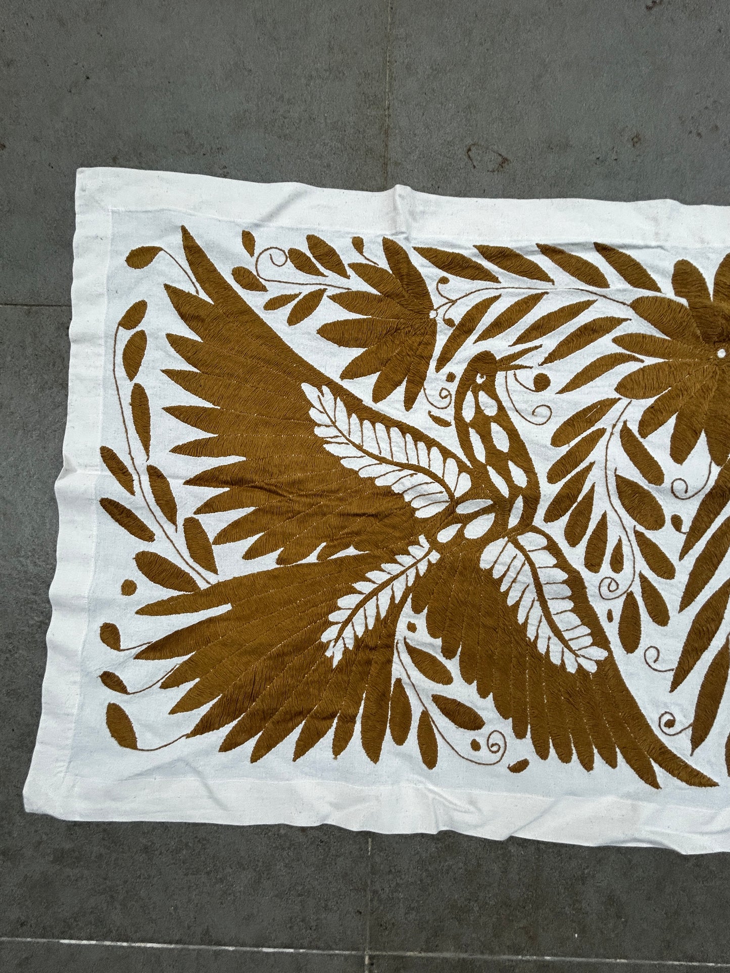 Hand-Embroidered Mexican XL Runner – Ochre & Ivory 24" X 98"