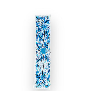Otomí Hand Embroidered Table Runner 18"x74" – Multicolor in blue tones embroidery & Ivory cotton fabric | Handmade Mexican Textile Decor