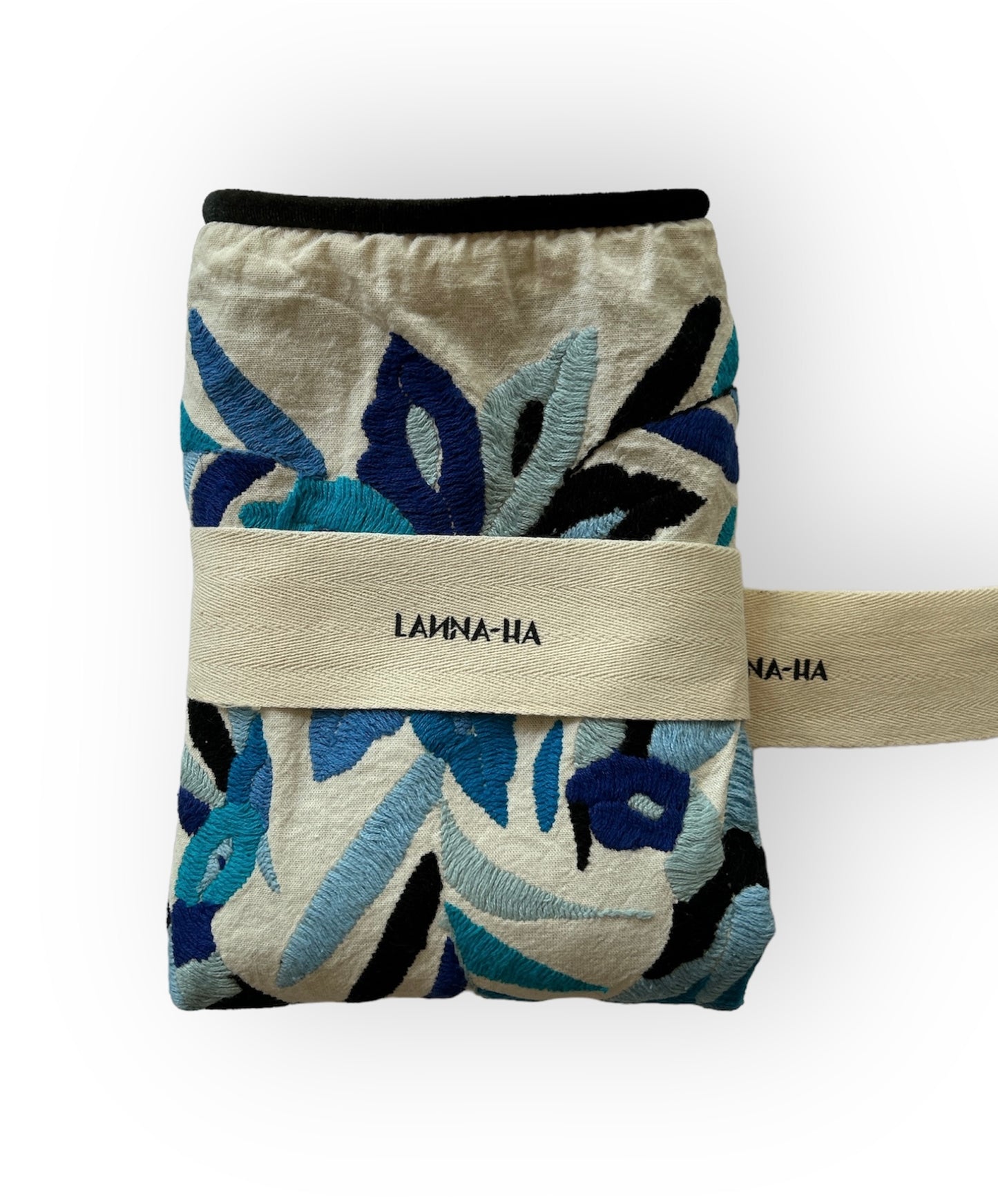 Hand embroidered Otomi pillow cover, Tones of blues and white, 18” x 18"