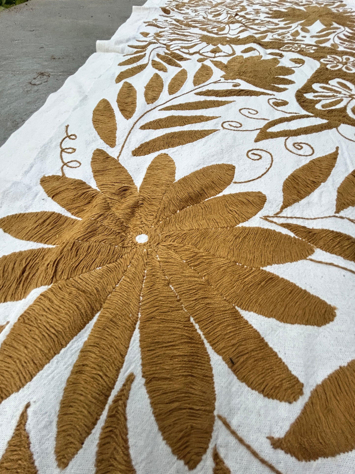 Hand-Embroidered Mexican XL Runner – Ochre & Ivory 24" X 98"