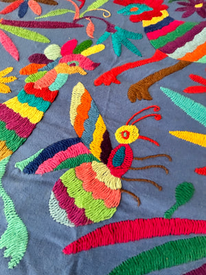 Hand-Embroidered Mexican Runner – Rainbow & blue Decor.  18"x74"
