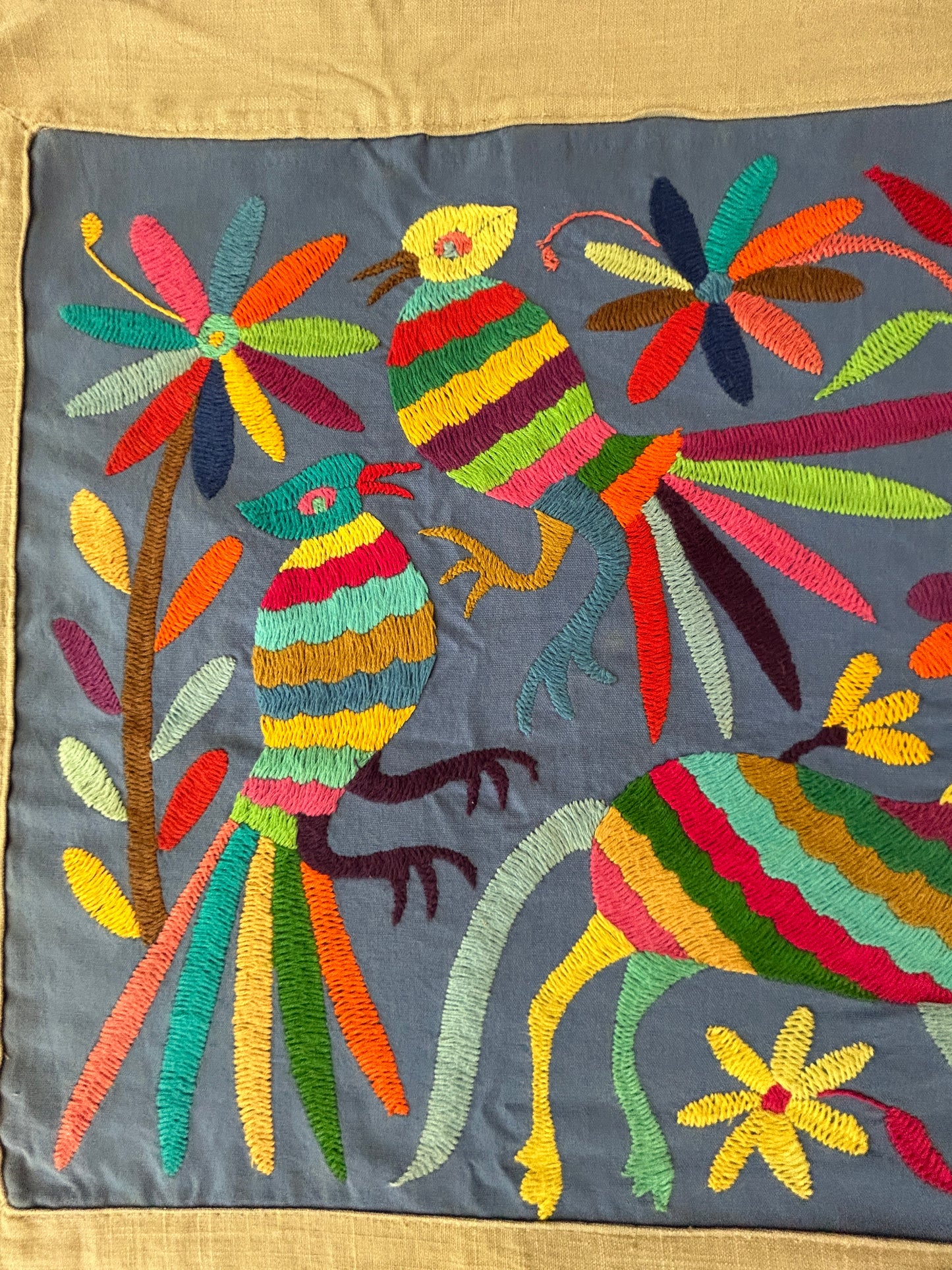 Hand-Embroidered Mexican Runner – Rainbow & blue Decor.  18"x74"