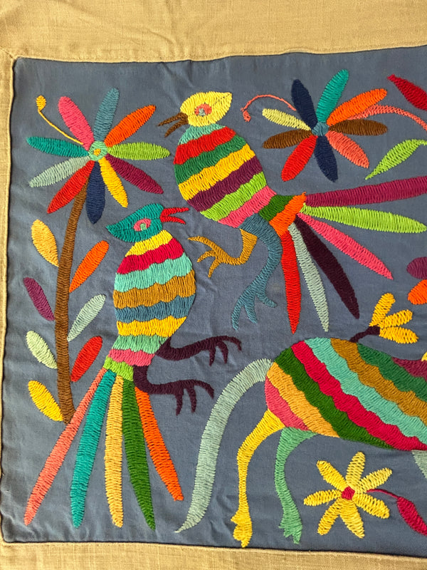 Hand-Embroidered Mexican Runner – Rainbow & blue Decor.  18"x74"