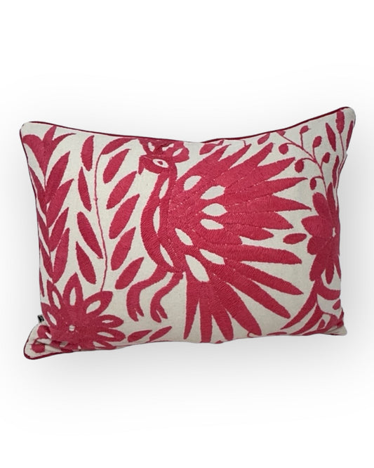 Hand-Embroidered Otomi Pillow Cover – Hot Pink & White 13" x 17"