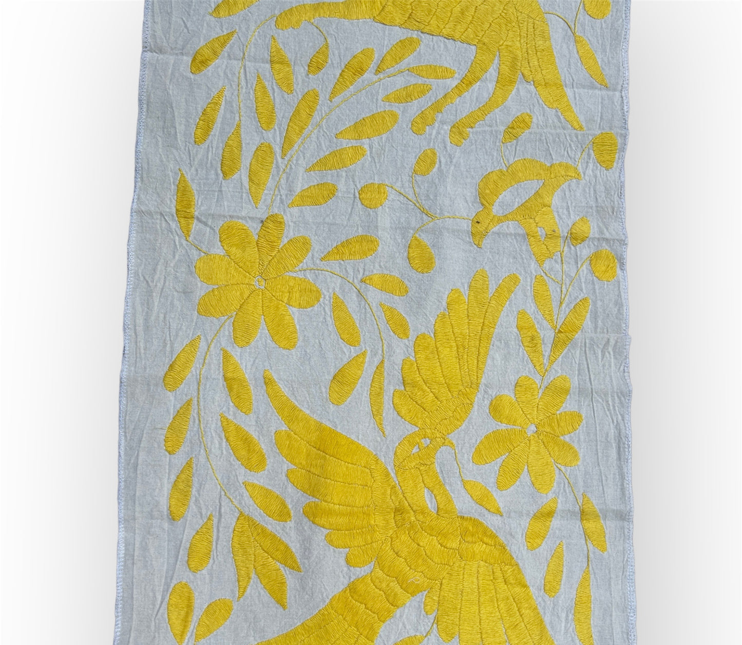 Hand-Embroidered Mexican Runner – Yellow & Ivory Decor.  18"x74"
