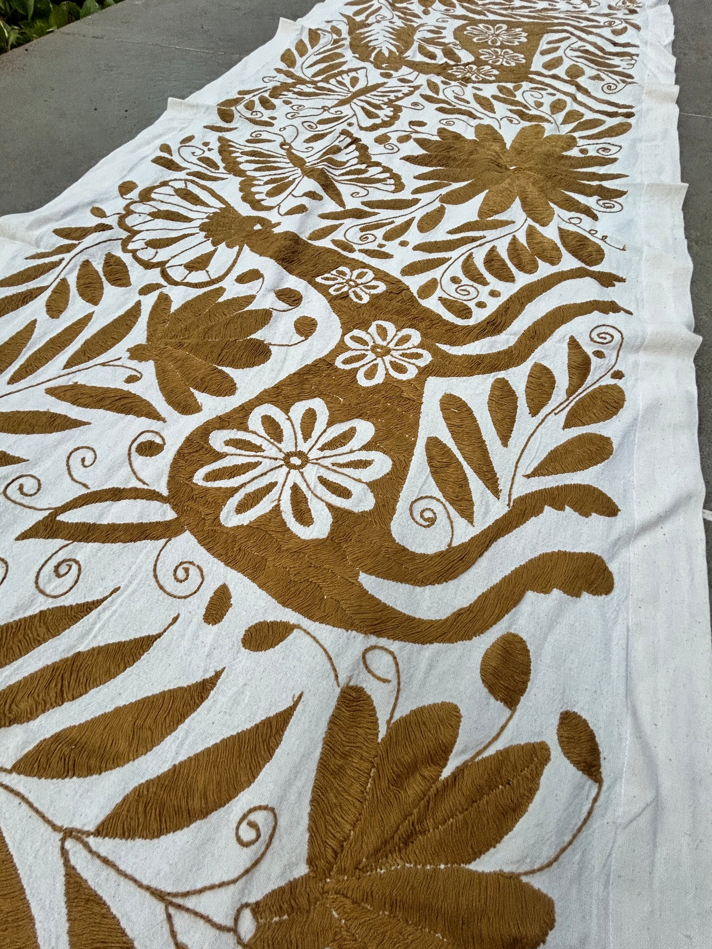 Hand-Embroidered Mexican XL Runner – Ochre & Ivory 24" X 98"