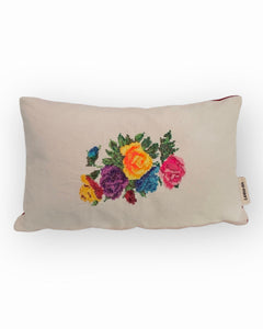 Floral Cross-Stitch Pillow Cover – Ivory & Red Velvet 9.5" x 12"