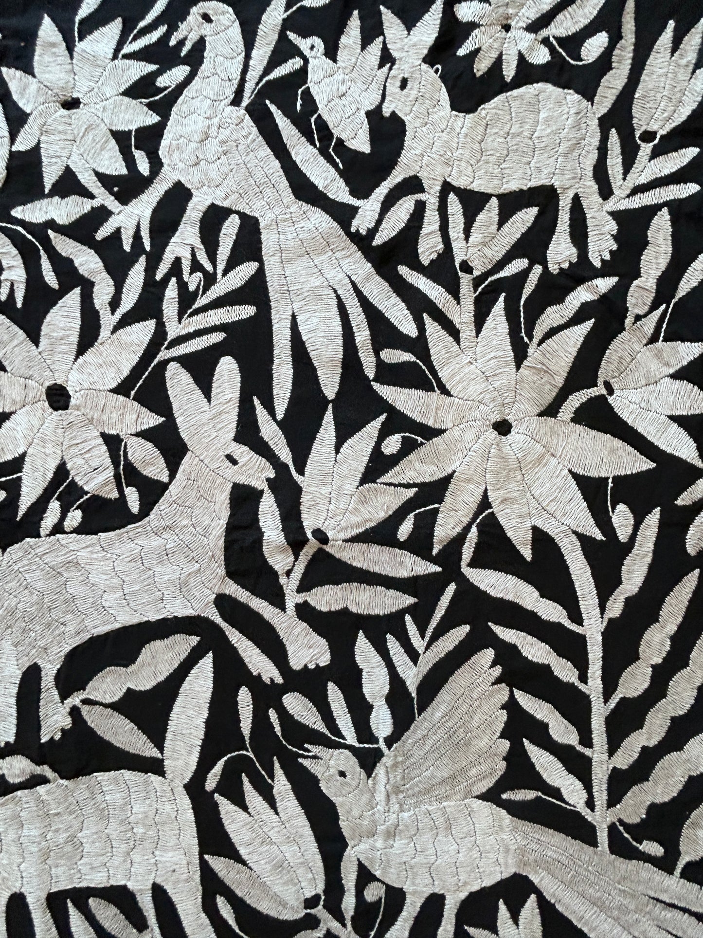 Hand-Embroidered Otomi Wall Art – Black & White Boho Decor 26"x35"