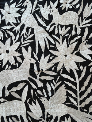 Hand-Embroidered Otomi Wall Art – Black & White Boho Decor 26"x35"