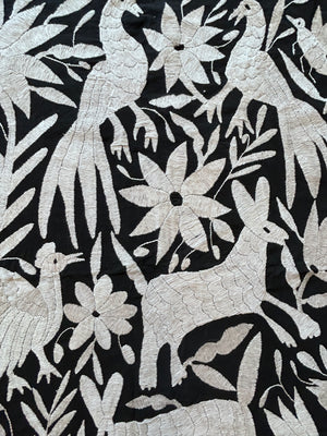 Hand-Embroidered Otomi Wall Art – Black & White Boho Decor 26"x35"