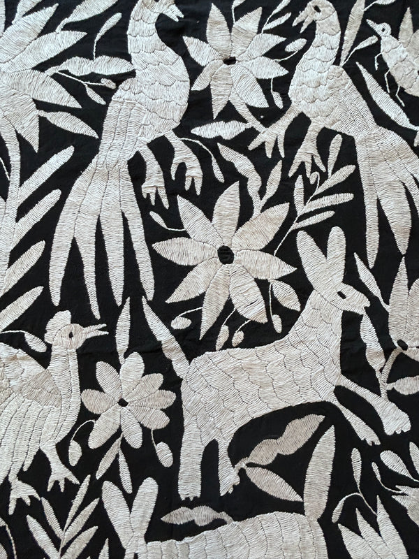 Hand-Embroidered Otomi Wall Art – Black & White Boho Decor 26"x35"