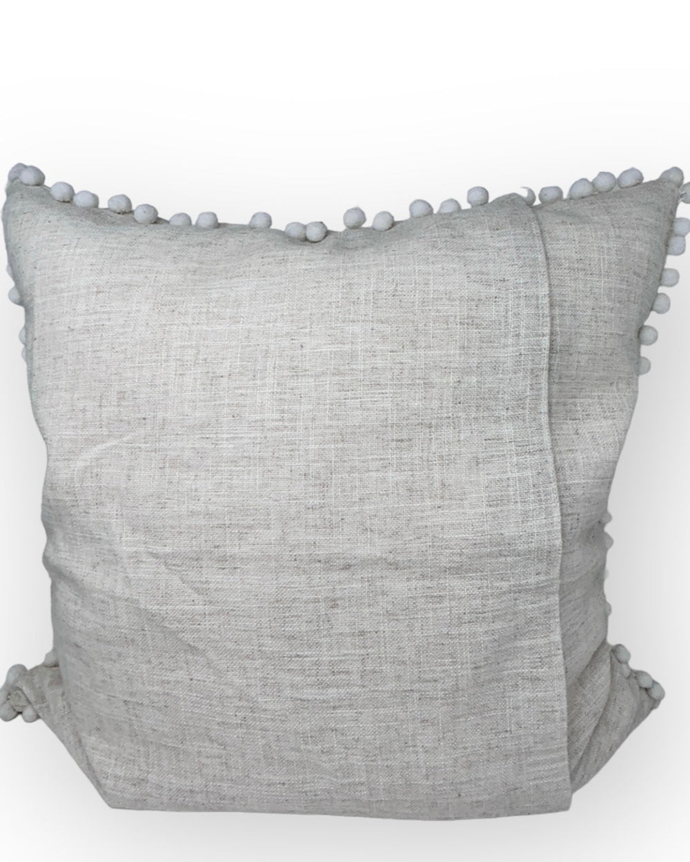 Almohada Otomí Bordada 58x58cm – Bordado todo blanco y lino natural en la parte trasera | Cojín Mexicano Hecho a Mano, Decoración Bohemia para el Hogar | pompones blancos