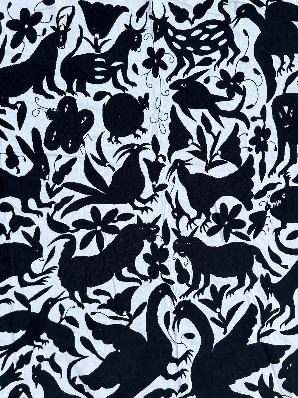 Unique handembroidered wall art. Otomi embroidery Black & Ivory 68" x 76"