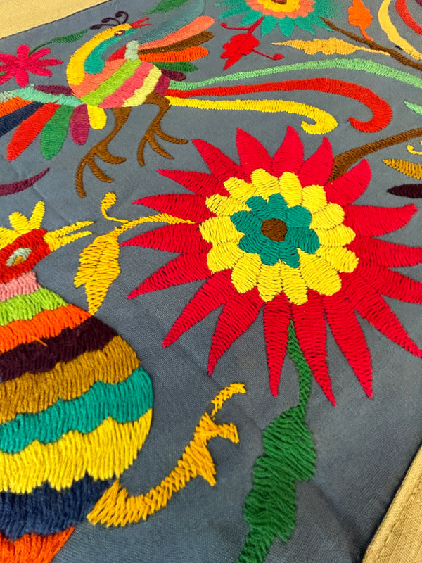 Hand-Embroidered Mexican Runner – Rainbow & blue Decor.  18"x74"