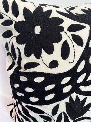 Otomí Hand Embroidered Pillow 23"x23" – Black embroidery & Ivory cotton fabric | Handmade Mexican Textile Decor