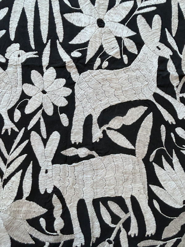 Hand-Embroidered Otomi Wall Art – Black & White Boho Decor 26"x35"