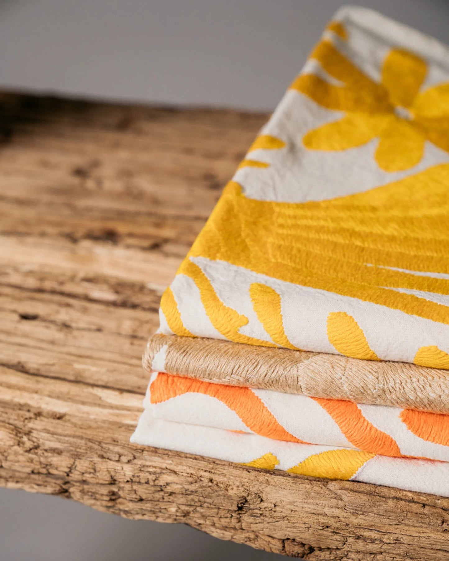 Hand-Embroidered Mexican Runner – Yellow & Ivory Decor.  18"x74"