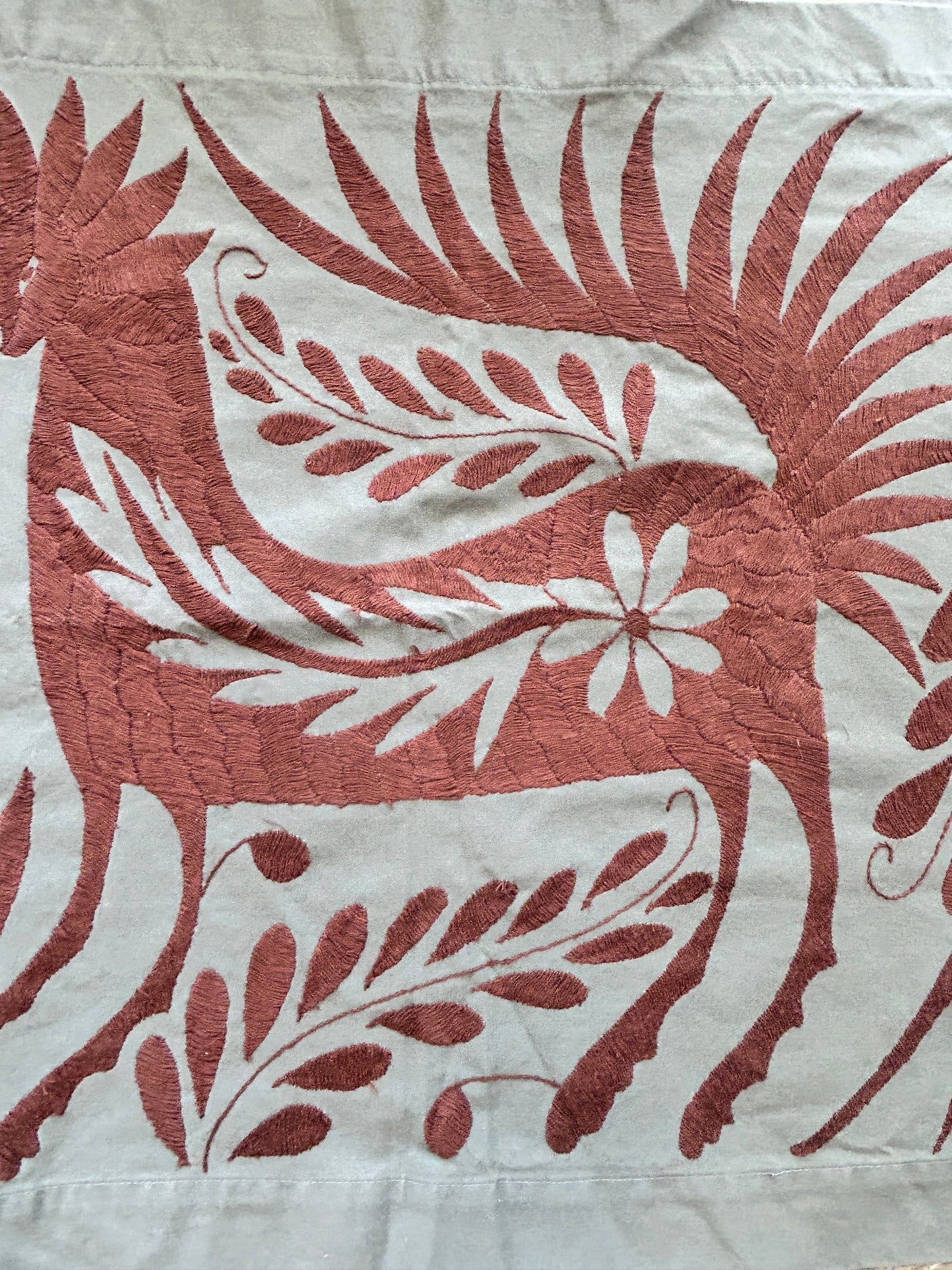 Hand-Embroidered Mexican XL Runner – Brown & Greyish 25" X 94"