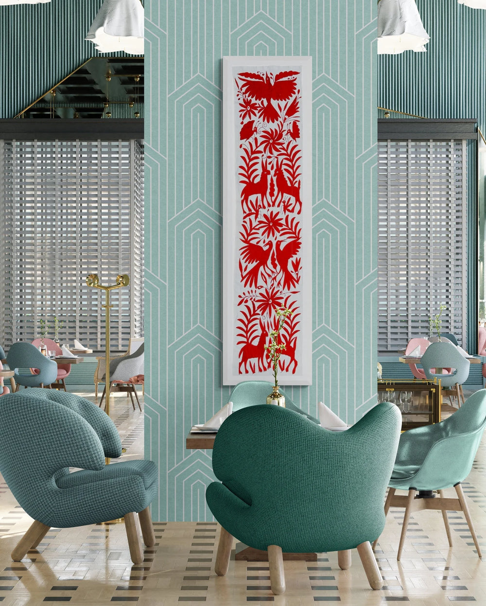 Camino de mesa mexicano bordado a mano – Decoración roja y marfil. 18"x74"