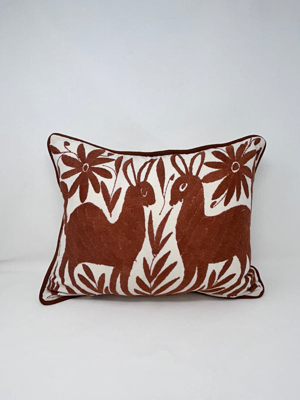 Small Hand Embroidered Otomi Pillow | Mexican Cushion, Insert Included | Brown Dream | Folk Art Pillow from Tenango de Doria