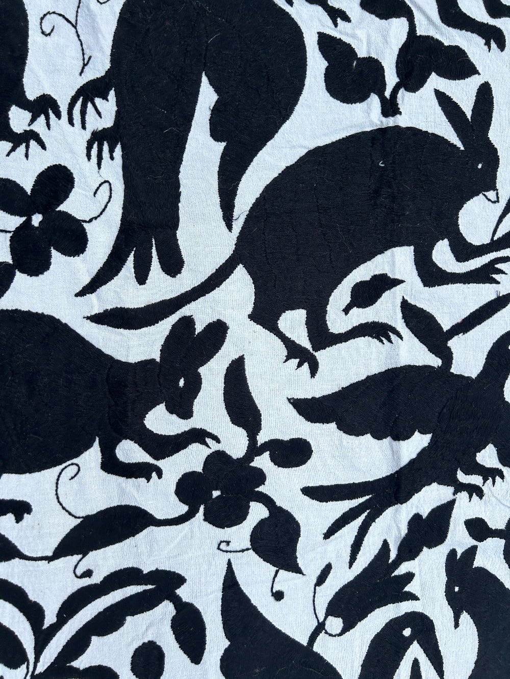 Unique handembroidered wall art. Otomi embroidery Black & Ivory 68" x 76"