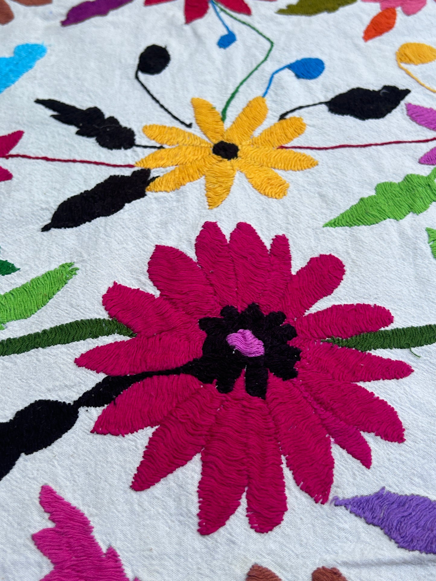 Handmade Otomi Embroidered Bedding or Tablecloth – Flowers Rainbow & Ivory (81"x91")