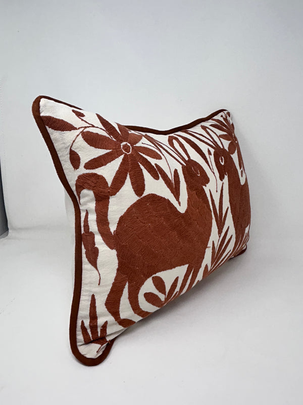 Small Hand Embroidered Otomi Pillow | Mexican Cushion, Insert Included | Brown Dream | Folk Art Pillow from Tenango de Doria