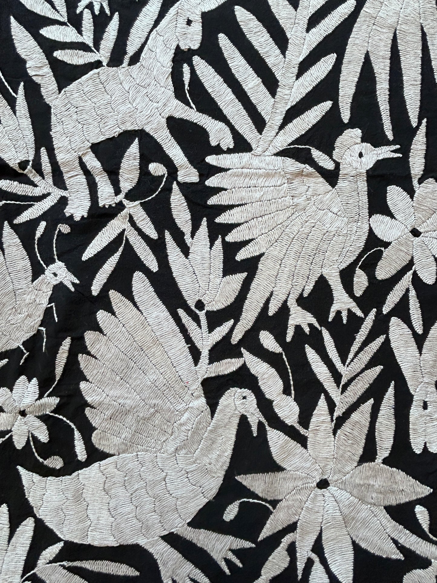Hand-Embroidered Otomi Wall Art – Black & White Boho Decor 26"x35"