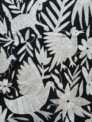Hand-Embroidered Otomi Wall Art – Black & White Boho Decor 26"x35"