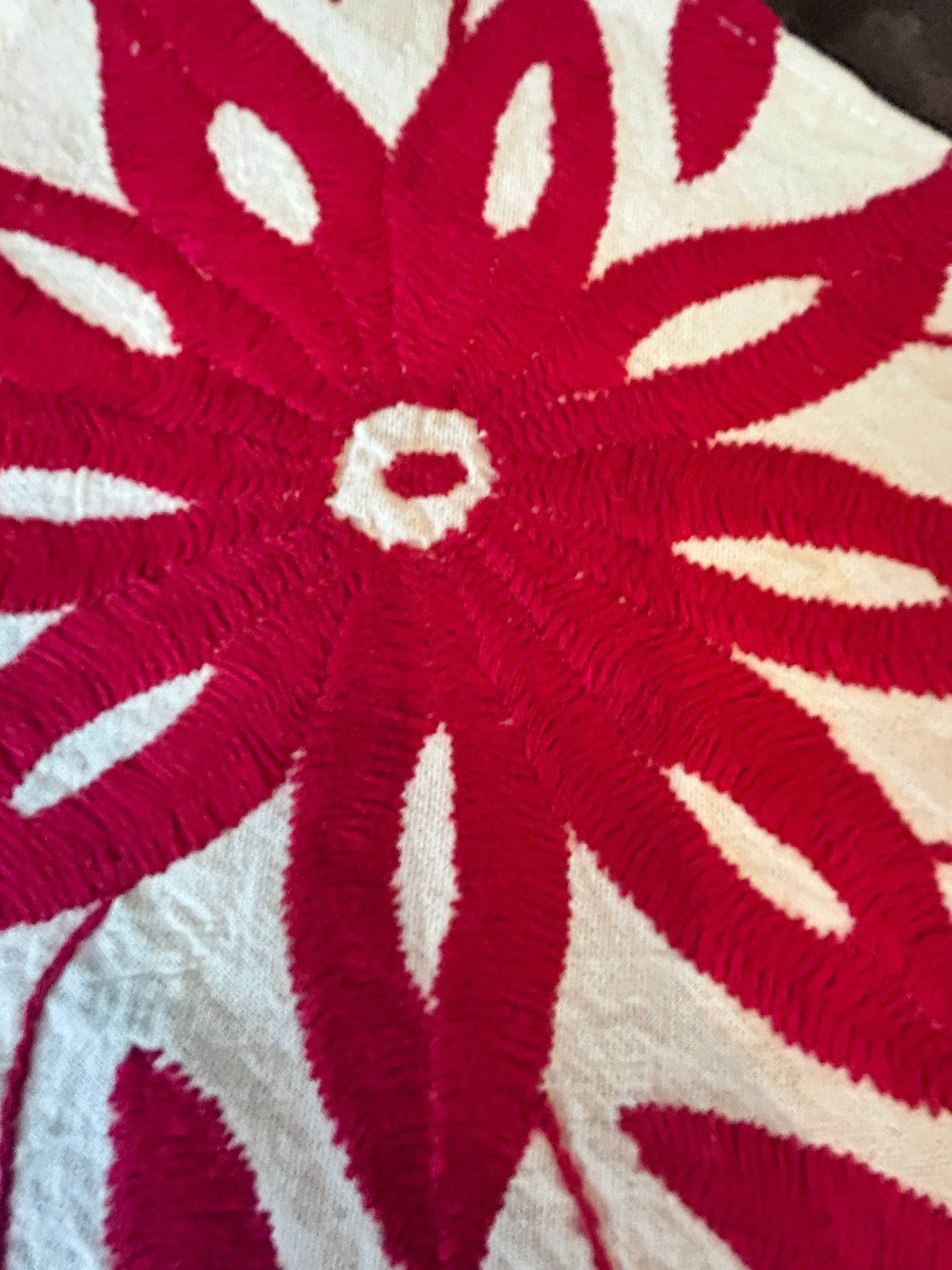 Hand-Embroidered Mexican Runner – Red & Ivory 7.5" X 74" textile tapestry