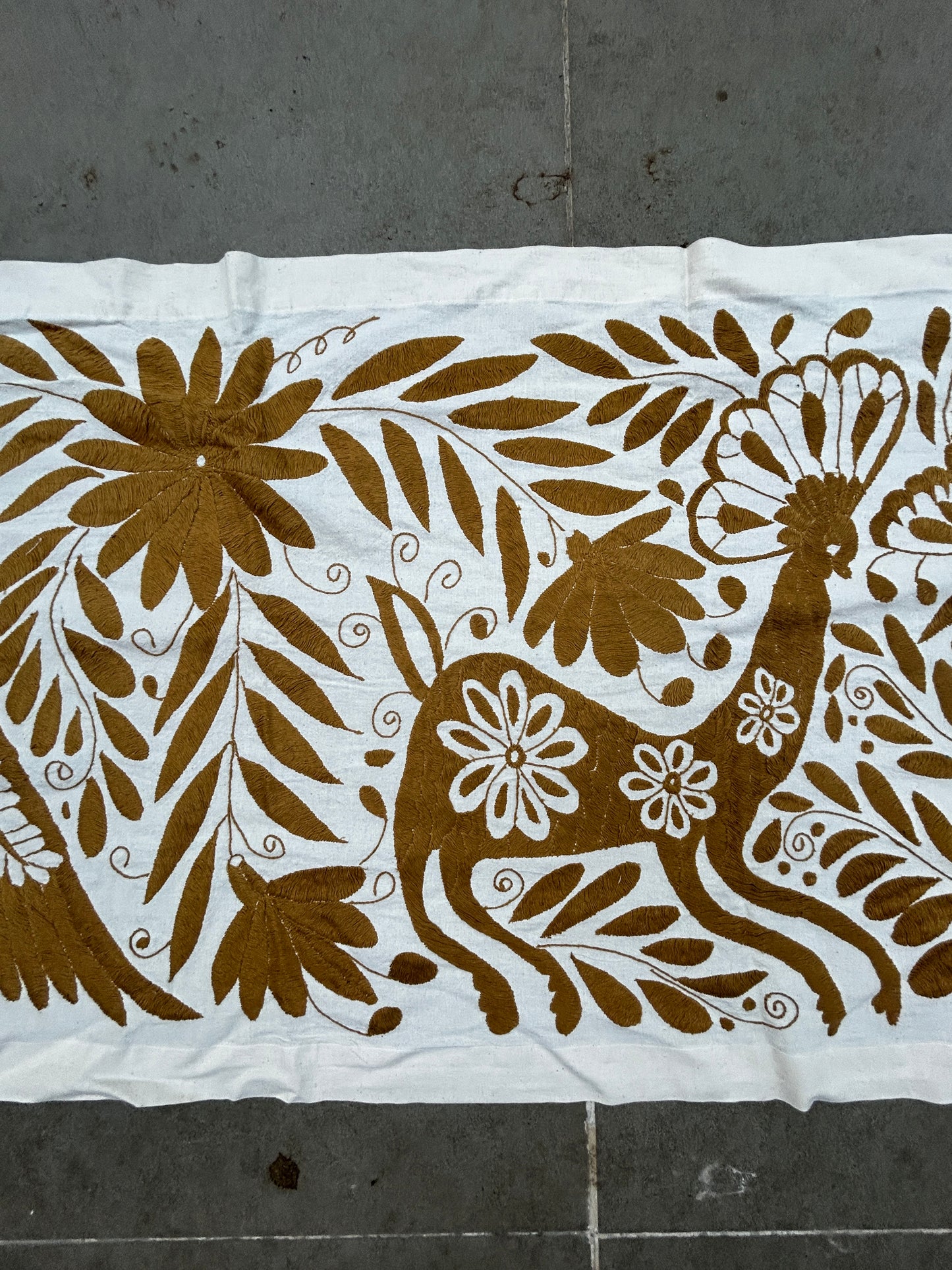 Hand-Embroidered Mexican XL Runner – Ochre & Ivory 24" X 98"
