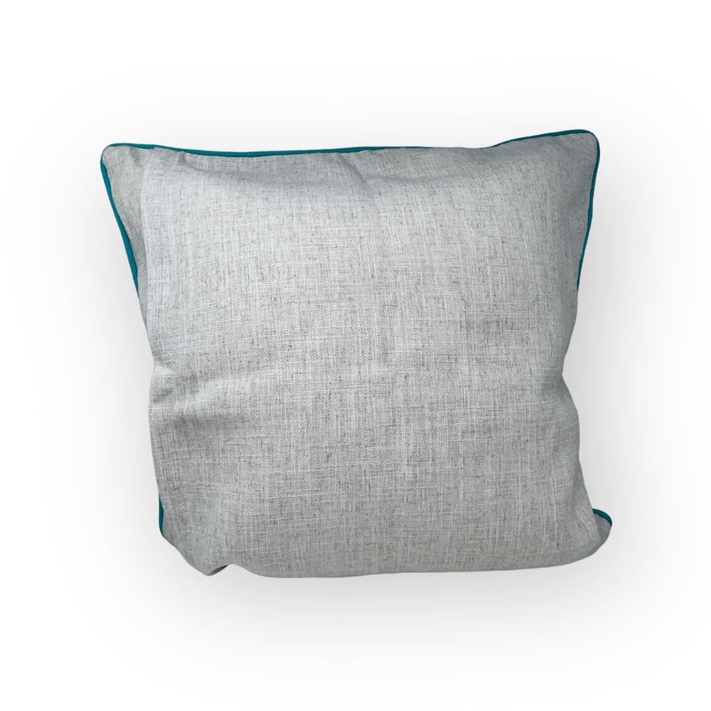 Almohada Otomí Bordada a Mano 23"x23" – Turquesa y Marfil | Cojín Mexicano Hecho a Mano, Decoración Bohemia para el Hogar