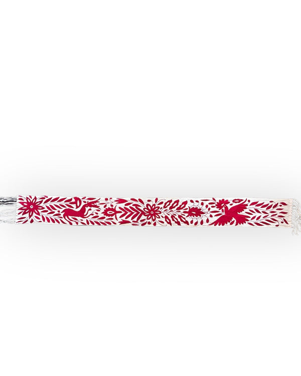 XS Otomi Table Runner | Mexican Table Runner | Otomi | Hand Embroidered | Red Temptation quiet path from Tenango de Doria