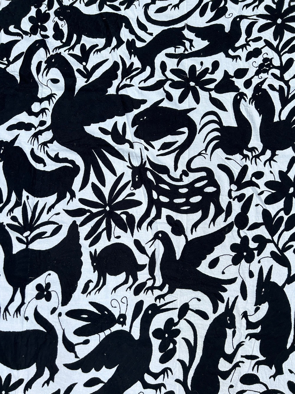 Unique handembroidered wall art. Otomi embroidery Black & Ivory 68" x 76"