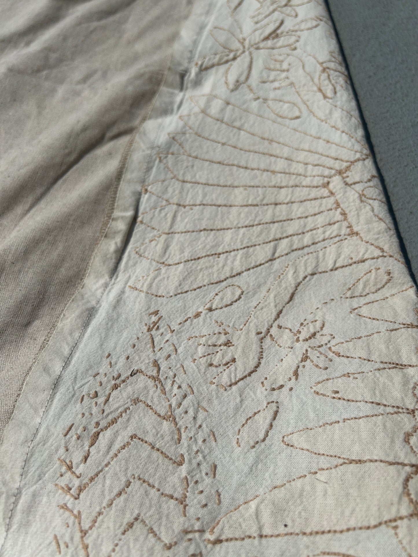 Handmade Mexican Otomi Embroidered Bedding – Tan & Ivory (104"x116")