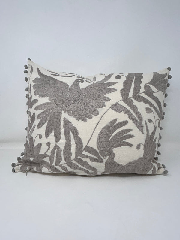 Otomí Embroidered Lumbar Pillow 13"x17" – Rainbow & White | Handmade Mexican Cushion, Boho Home Decor