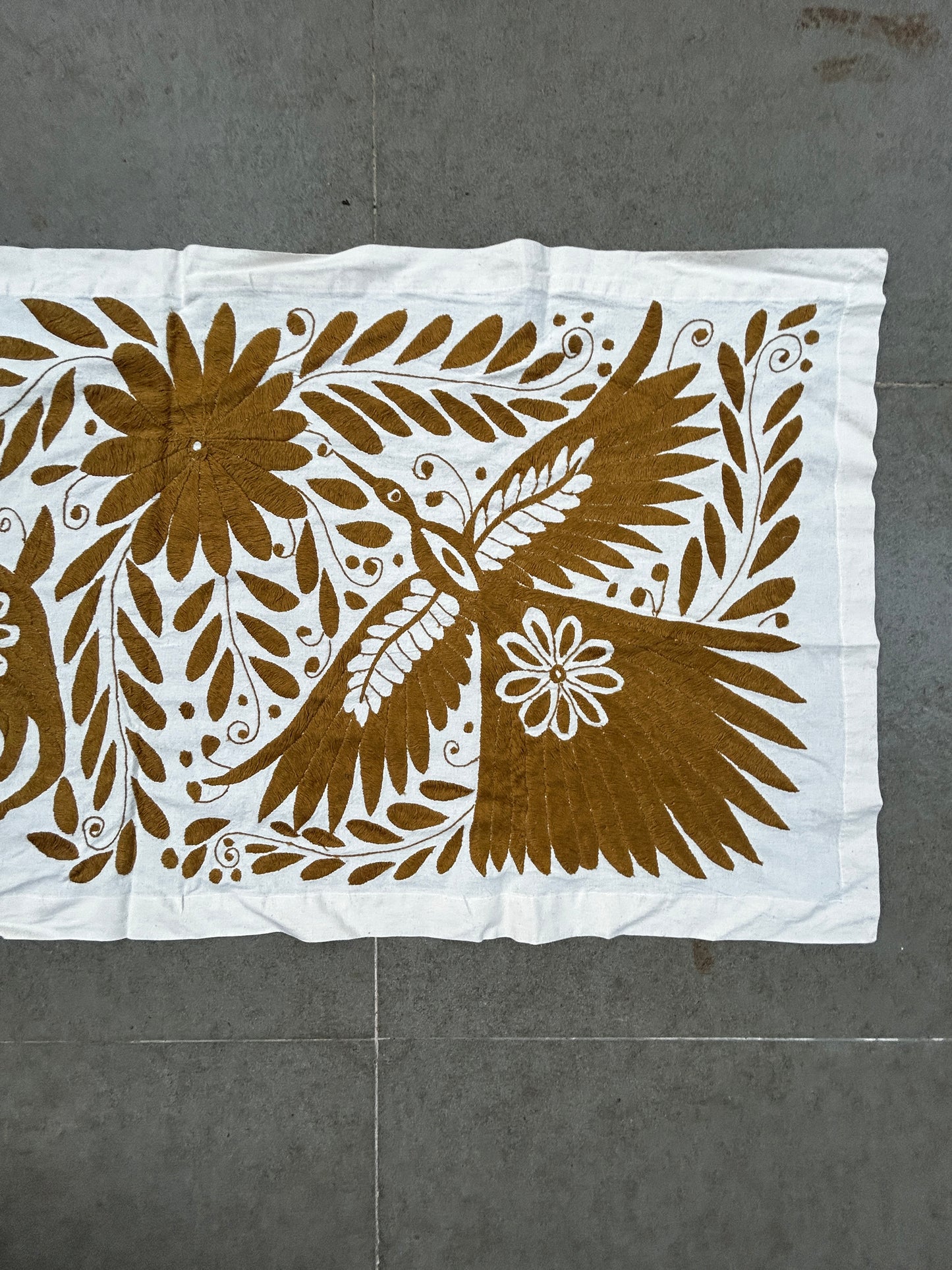 Hand-Embroidered Mexican XL Runner – Ochre & Ivory 24" X 98"