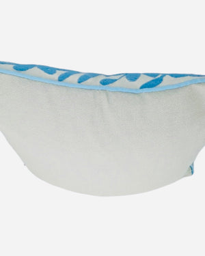 Hand-Embroidered Lumbar Pillow Cover – Light Blue & White (13x17")