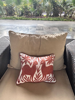Small Hand Embroidered Otomi Pillow | Mexican Cushion, Insert Included | Brown Dream | Folk Art Pillow from Tenango de Doria