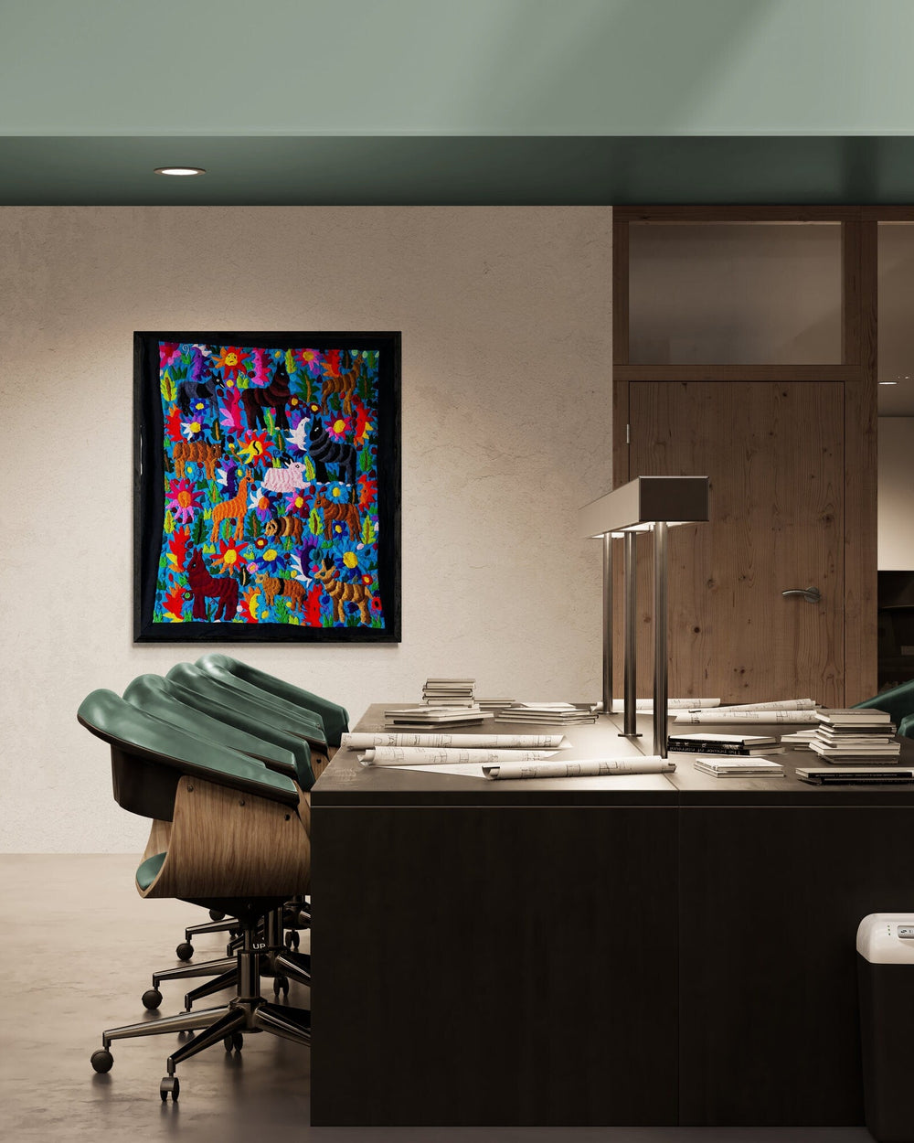 Decoración de pared única | Bordado chiapaneco mexicano | Arte textil para pared | Arcoíris y negro | Chiapas
