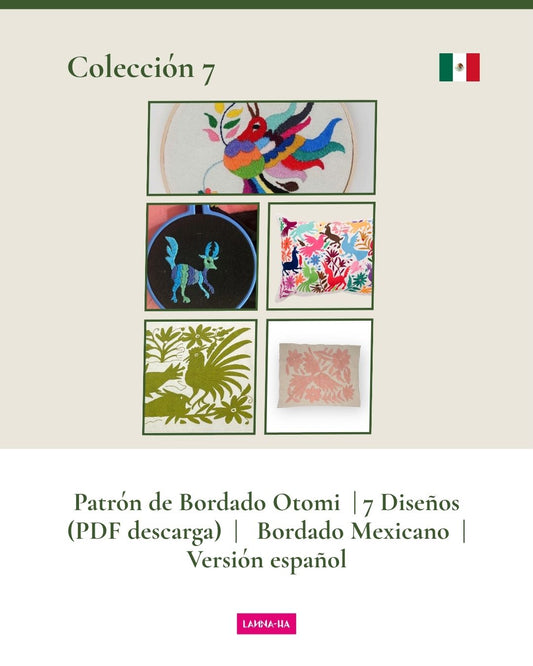 Colección de 7 patrones Bordado Otomi  – Animales & Flores PDF | Versión español