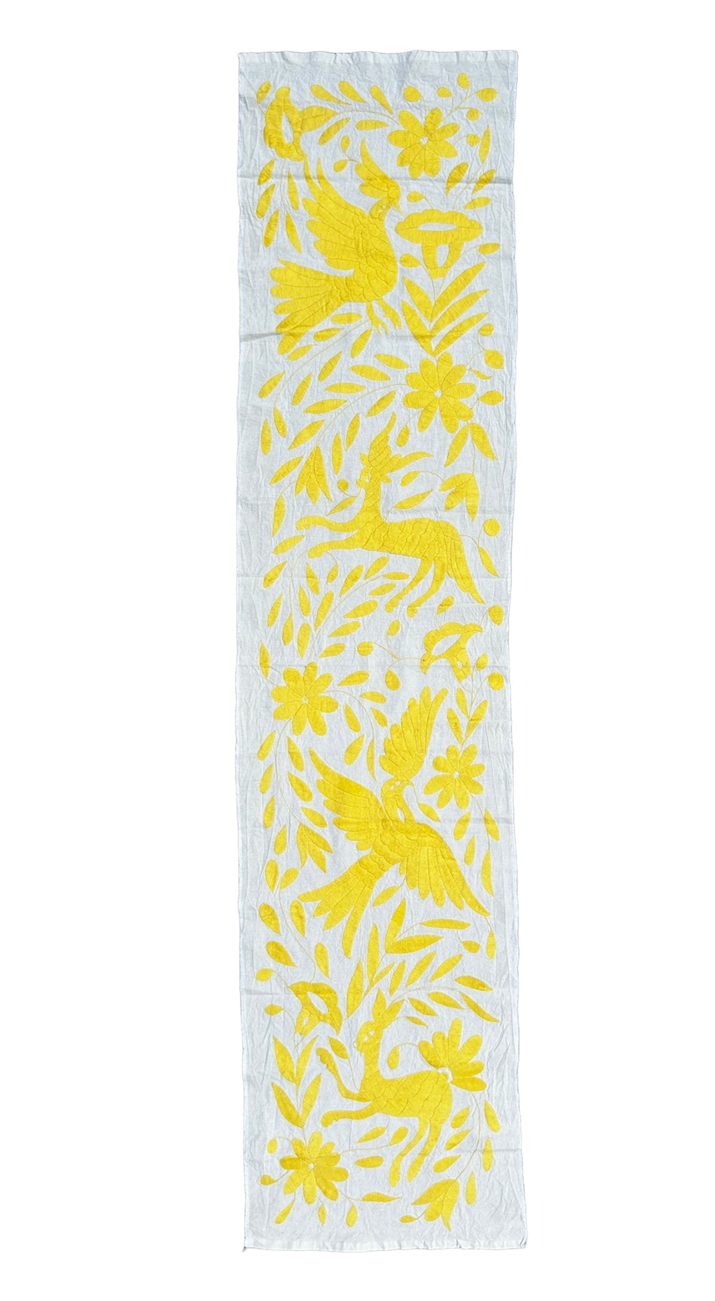 Hand-Embroidered Mexican Runner – Yellow & Ivory Decor.  18"x74"