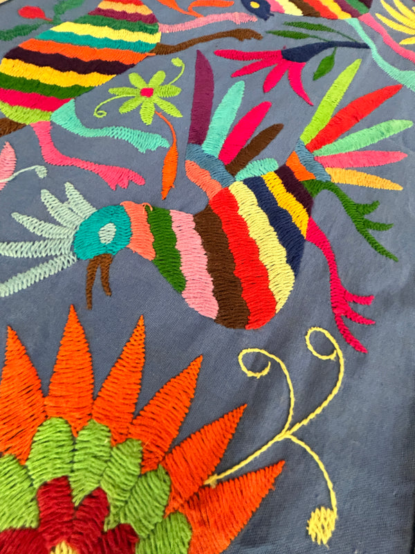 Hand-Embroidered Mexican Runner – Rainbow & blue Decor.  18"x74"