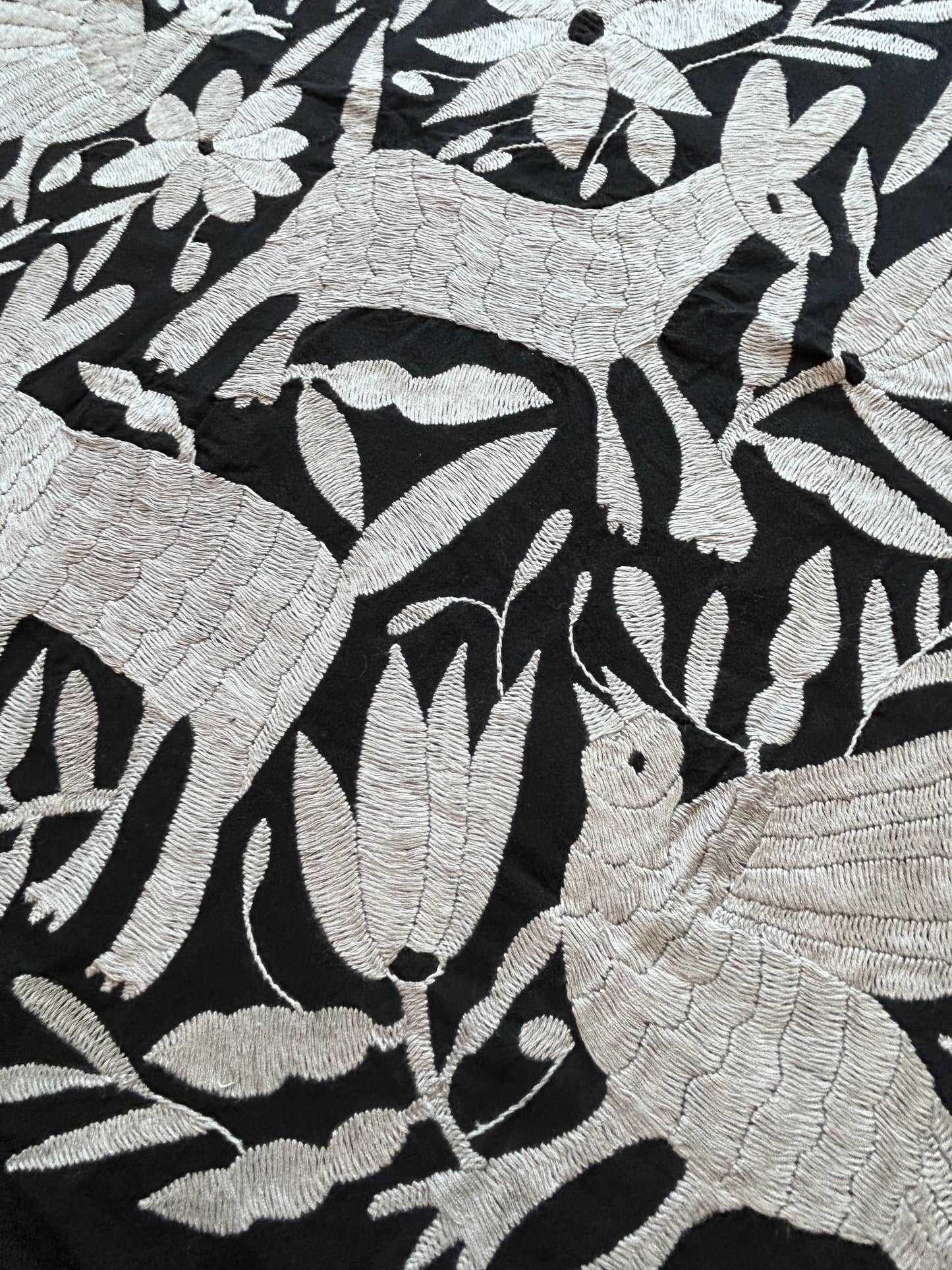 Hand-Embroidered Otomi Wall Art – Black & White Boho Decor 26"x35"