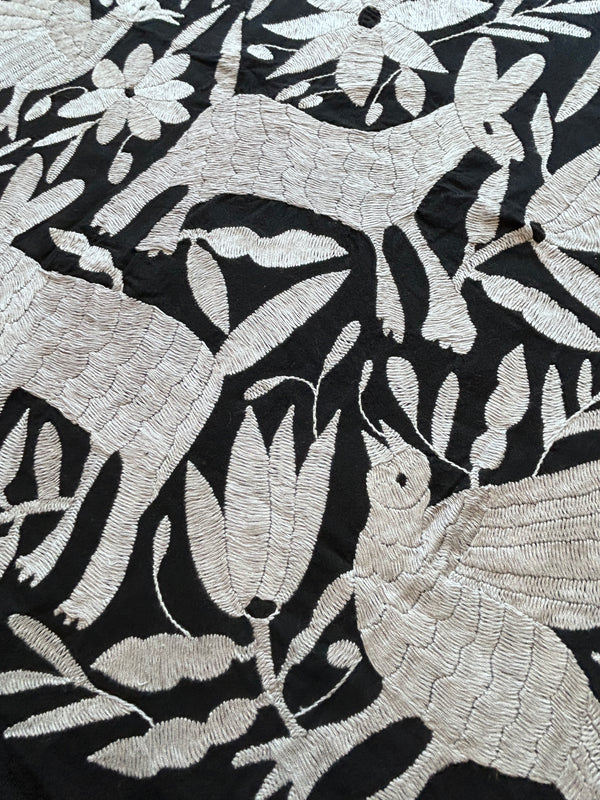 Hand-Embroidered Otomi Wall Art – Black & White Boho Decor 26"x35"