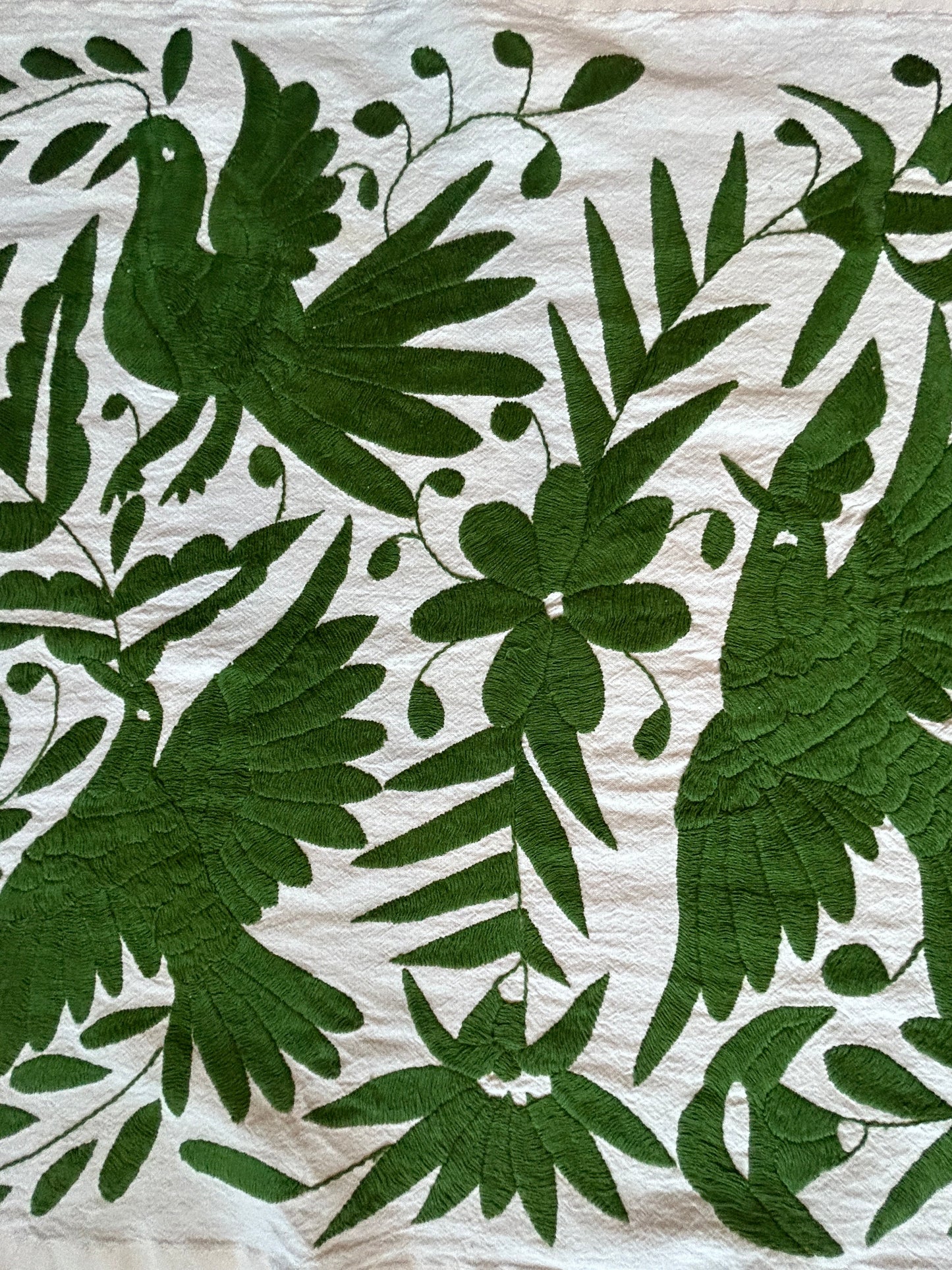 Hand-Embroidered Mexican XL Runner – Green & Ivory 24" X 98"
