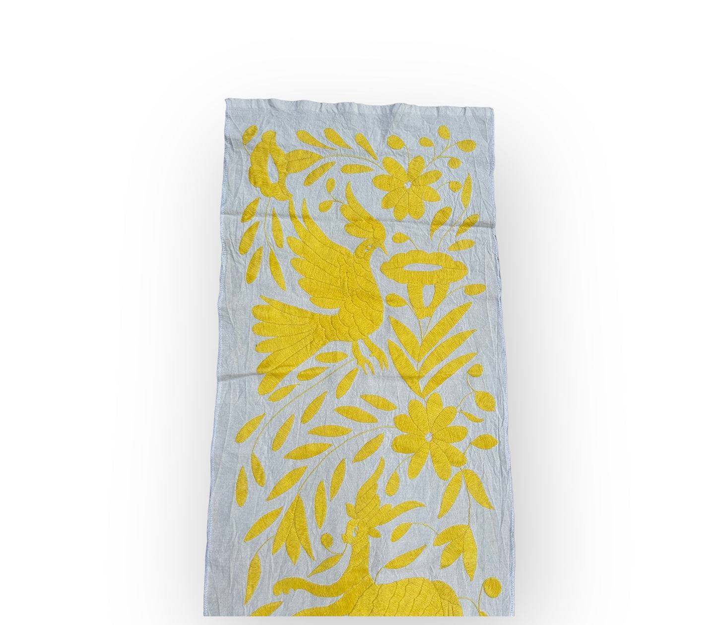 Hand-Embroidered Mexican Runner – Yellow & Ivory Decor.  18"x74"