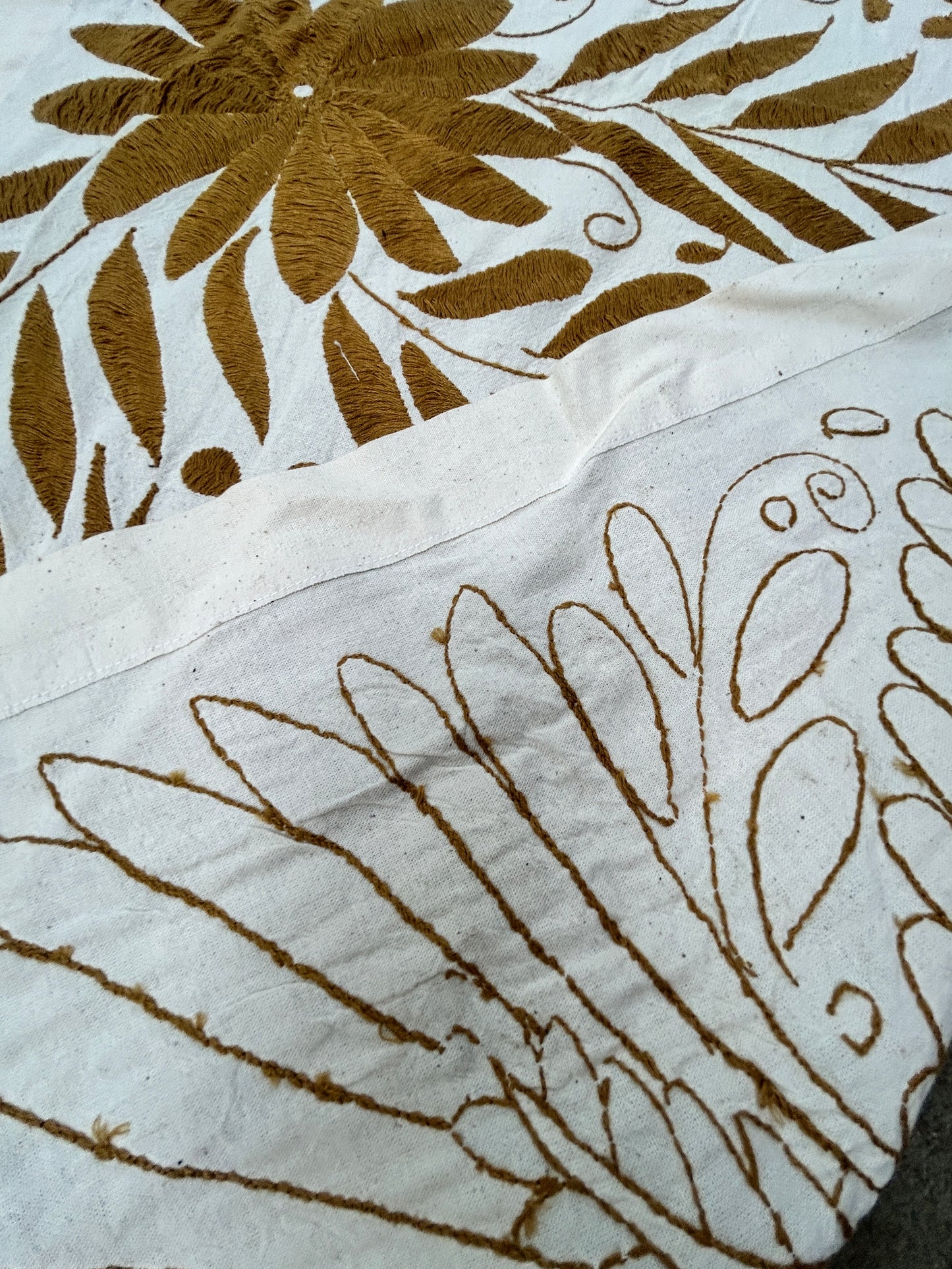 Hand-Embroidered Mexican XL Runner – Ochre & Ivory 24" X 98"