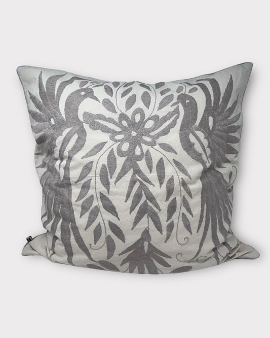 Handembroidered Otomi Pillow Cover – Silver & White 23"x23"
