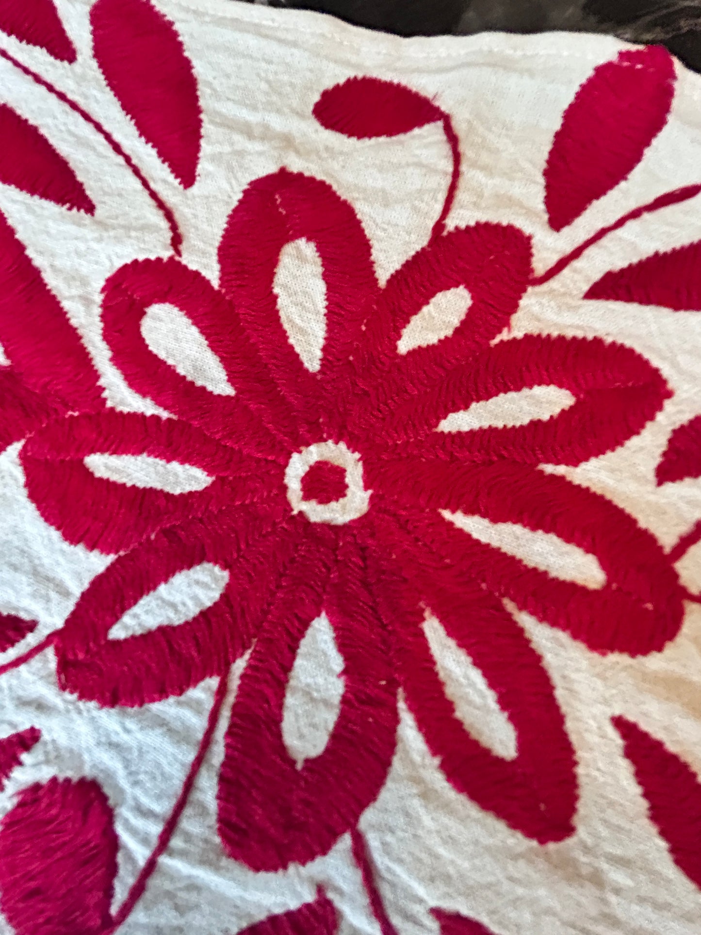 Hand-Embroidered Mexican Runner – Red & Ivory 7.5" X 74" textile tapestry
